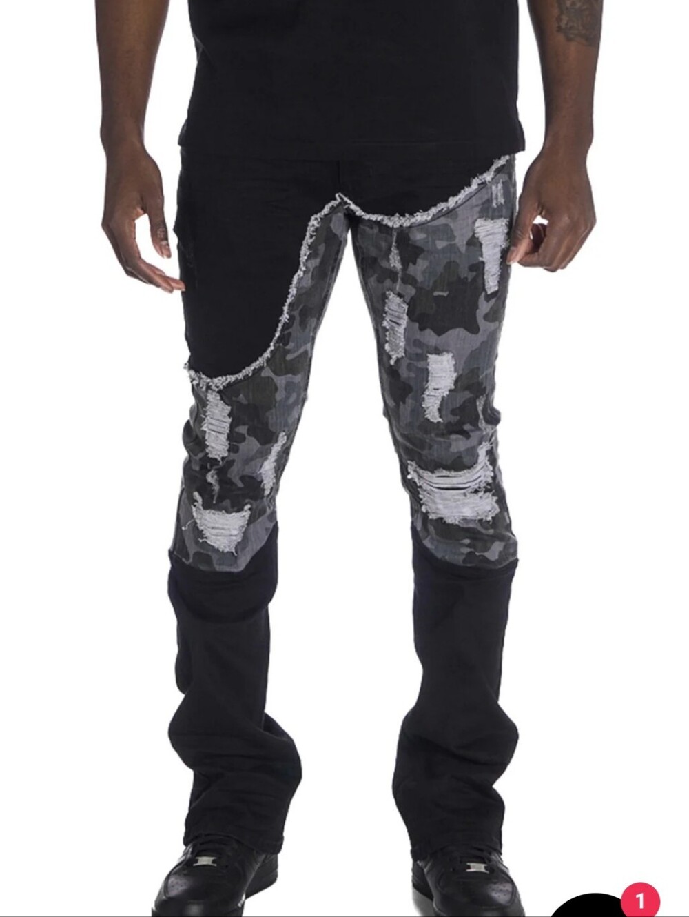 NWOT Mens Makobi Costello Stacked Black & Camo Jeans 42x 35